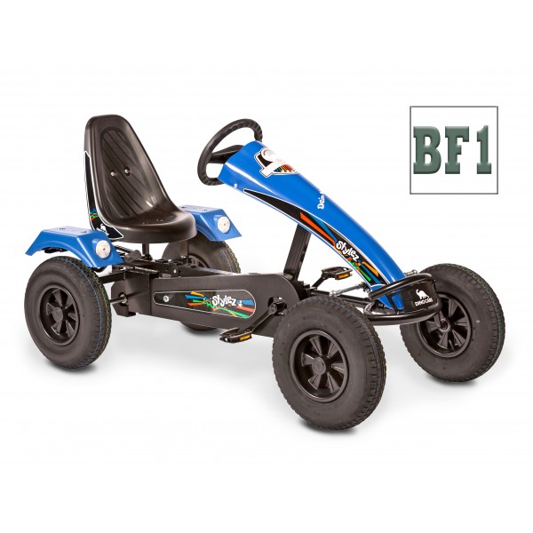 Kart cu pedale Stylez BF1 - Cadru negru / Spoiler și aripi albaștri / Anvelope Easy Tires / Roată liberă BF1