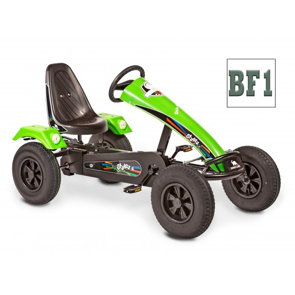 Kart cu pedale Stylez BF1 - Cadru negru / Spoiler și aripi verzi / Anvelope Easy Run / Roată liberă BF1