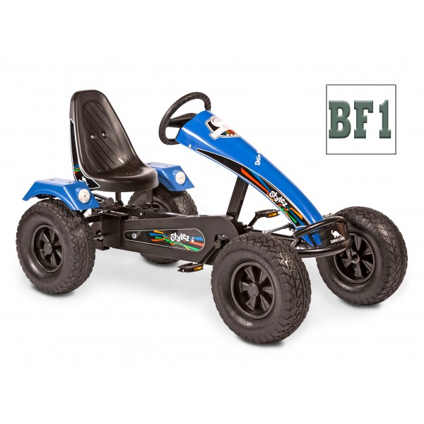 Kart cu pedale Stylez BF1- Cadru negru / Spoiler și aripi albaștri / Anvelope Off Road / Roată liberă BF1