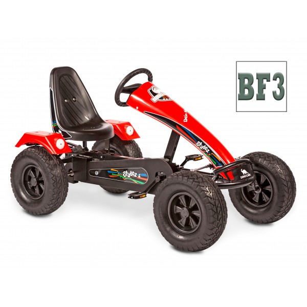 Kart cu pedale Stylez BF3 - Cadru negru / Spoiler și aripi roșii / Anvelope Off Road / Roată liberă BF3